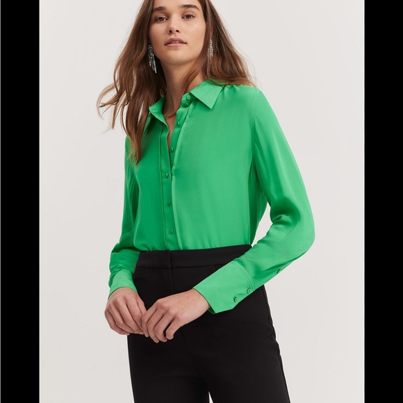 Tibi Tops - Tibi 100% Silk Summer Green Button Down